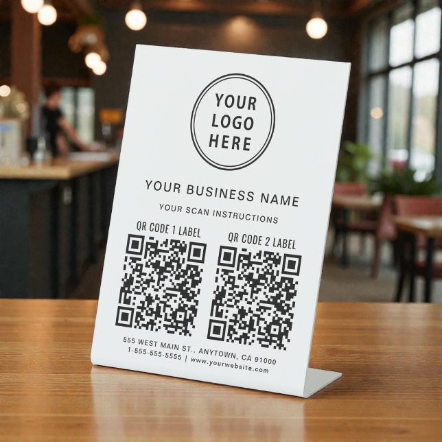 Signe De Table 2 codes QR pour logo d'entreprise (Business Logo 2 QR Codes Pedestal Sign)