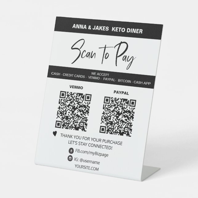 Signe De Table *~* 2 PAIEMENT QR - Tente de table SIMPLE (Recto)