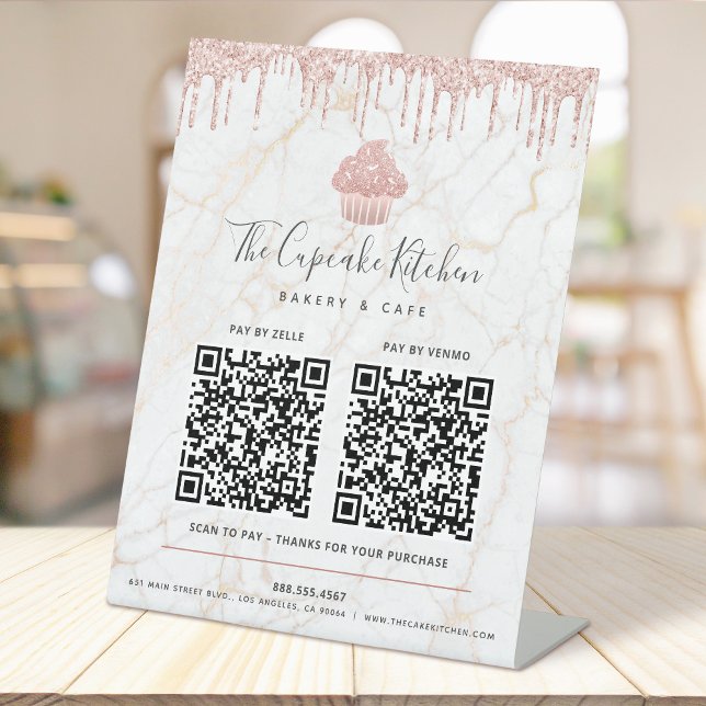 Signe De Table 2 QR Code Payer ici Parties scintillant Cupcake Ro (Créateur téléchargé)