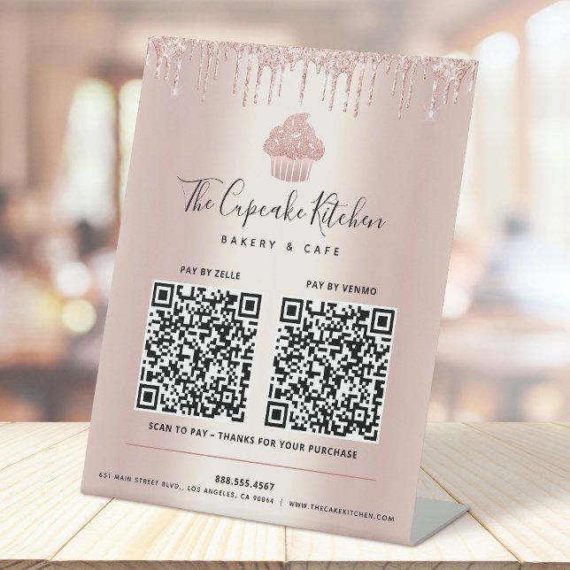 Signe De Table 2 QR Code Payer ici Rose Gold Cupcake Parties scin (Créateur téléchargé)