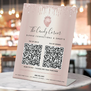 Signe De Table 2 QR Codes Payer ici Rose Gold Parties scintillant