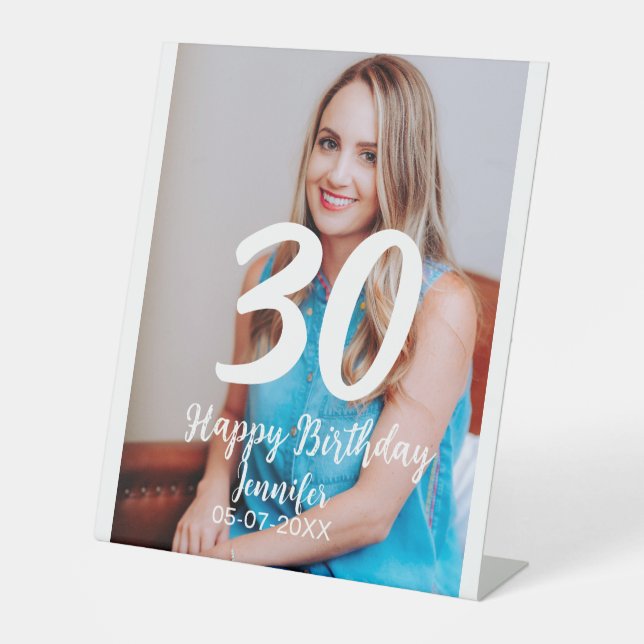 Signe De Table 30e anniversaire ajouter nom date année photo blan (Recto)