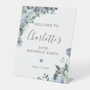 Signe De Table 30e anniversaire Dusty Blue Floral Bienvenue