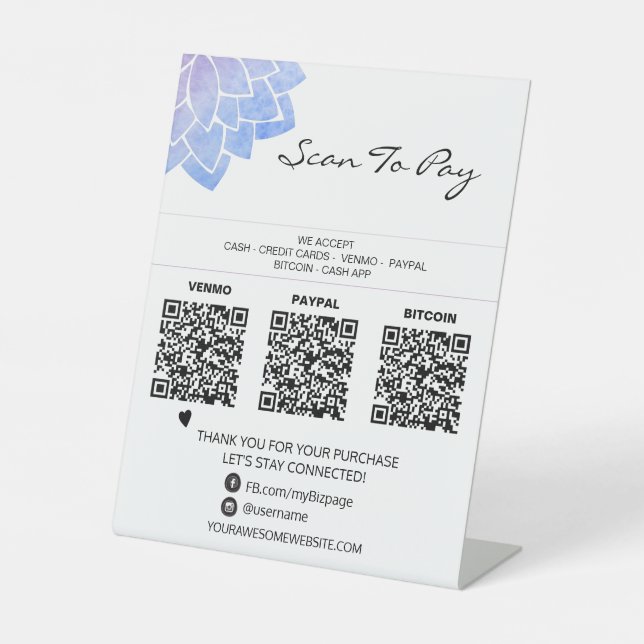 Signe De Table *~* 3 PAIEMENTS Table Tente QR Reiki Yoga Tabletop (Recto)