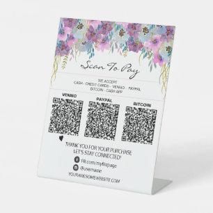 Signe De Table *~* 3 PAIEMENTS Table Tente QR Tabletop Fleurs