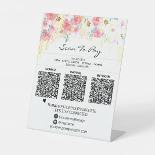 Signe De Table *~* 3 PAIEMENTS Table Tente QR Tabletop Floral