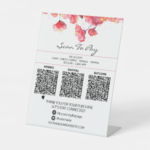 Signe De Table *~* 3 PAIEMENTS Table Tente QR Tabletop Poppy flor