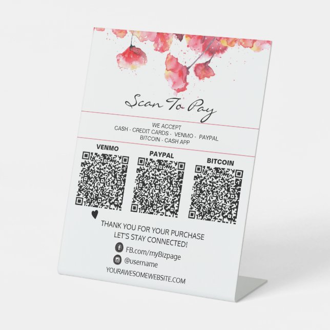 Signe De Table *~* 3 PAIEMENTS Table Tente QR Tabletop Poppy flor (Recto)