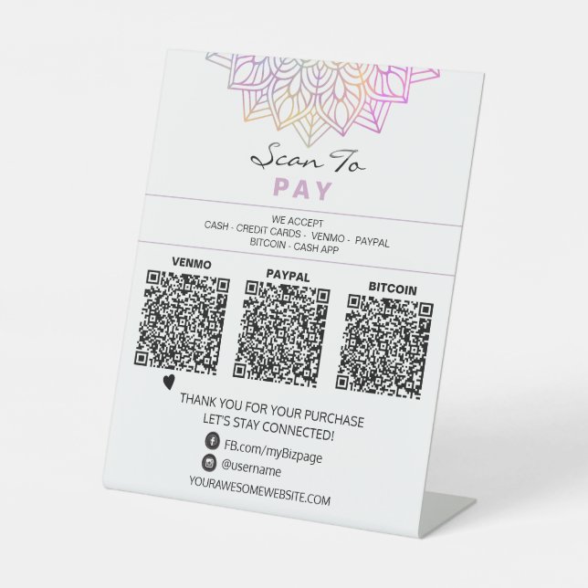 Signe De Table *~* 3 PAIEMENTS Table Tente QR Tabletop Reiki Yoga (Recto)