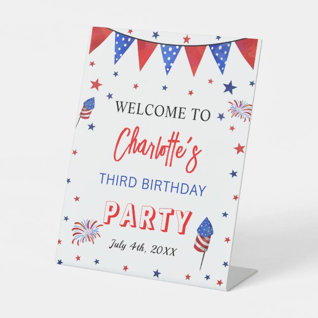 Signe De Table 4 juillet Anniversaire, enseigne de bienvenue (Recto)
