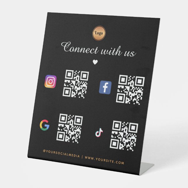 Signe De Table 4 Social Media Qr Code Gold Logo TikTok Facebook (Recto)