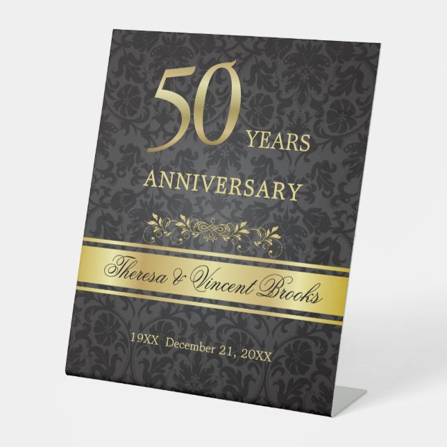 Signe De Table 50e anniversaire du Mariage Black Gold (Recto)