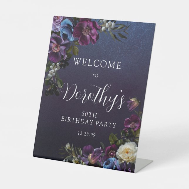Signe De Table 50e anniversaire Moody Purple Flowers Accueil pers (Recto)