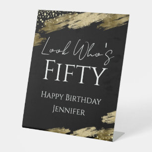 Signe De Table 50e anniversaire Regardez qui Gold Black