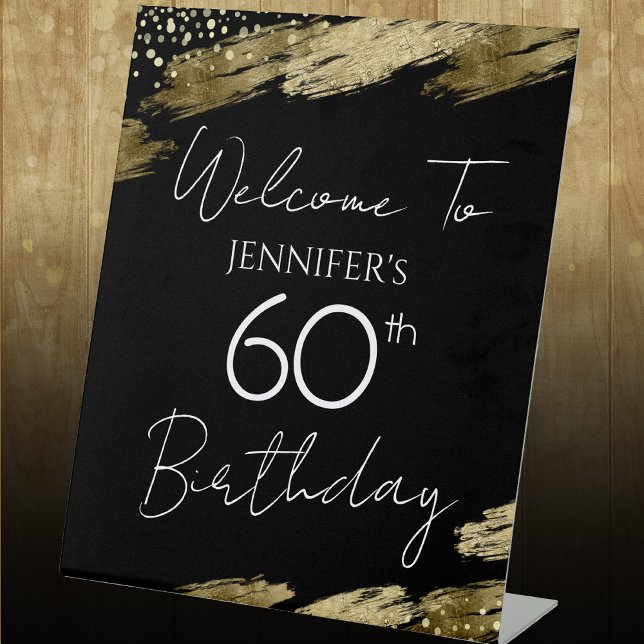 Signe De Table 60e Anniversaire or Noir Welcome Piédestal (Créateur téléchargé)