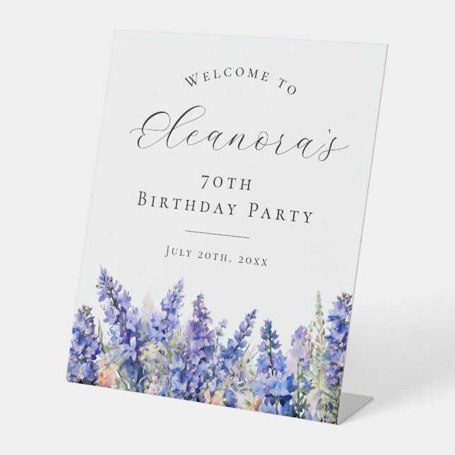 Signe De Table 70e Anniversaire Bleu Juillet Fleur de naissance B (Recto)