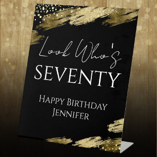 Signe De Table 70e anniversaire Regardez qui or noir Pedestal sig