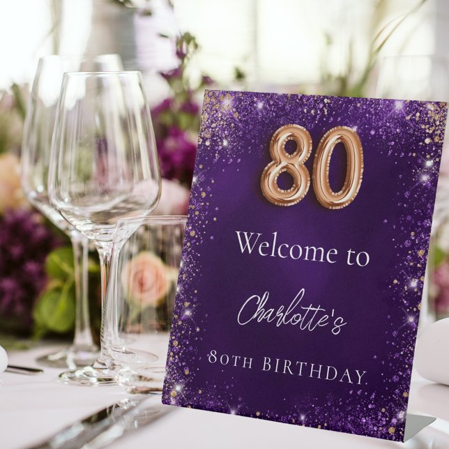 Signe De Table 80e anniversaire parties scintillant violet scinti (Créateur téléchargé)