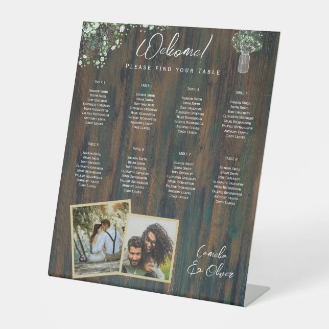 Signe De Table 8 Table SIÈGE PHOTOGRAPHIQUE Rustique en bois (Recto)