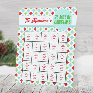 Signe De Table À damiers moderne 25 Jours d'activité de Noël