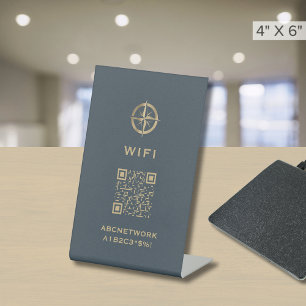 Signe De Table Accès Wi-Fi Code QR Logo Gris