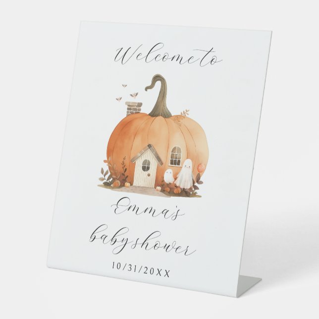 Signe De Table Accueil Baby shower à thème pour Halloween (Recto)