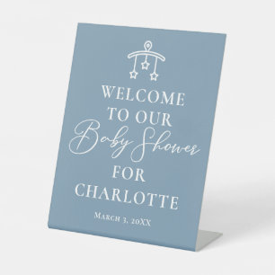 Signe De Table Accueil Baby Shower Bleu Poussiéreux Chic