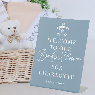 Signe De Table Accueil Baby Shower Bleu Poussiéreux Chic