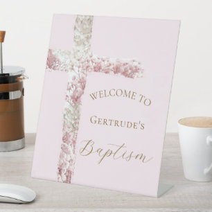 Signe De Table accueil baptême croix rose blanche souffle de bébé