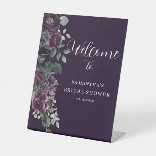 Signe De Table Accueil de Fête de Fiançailles Fleuris Violet Fonc