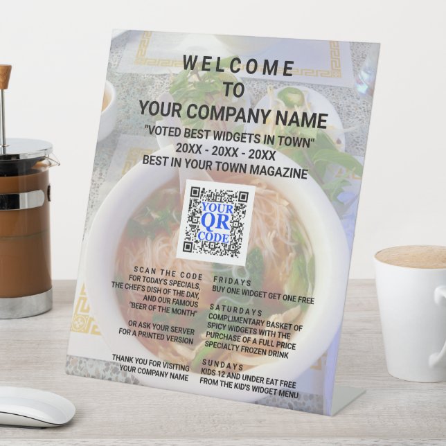 Signe De Table Accueil du Cool photo du code QR d'entreprise (In SItu)