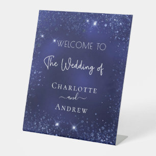 Signe De Table Accueil mariage bleu marine scintillants