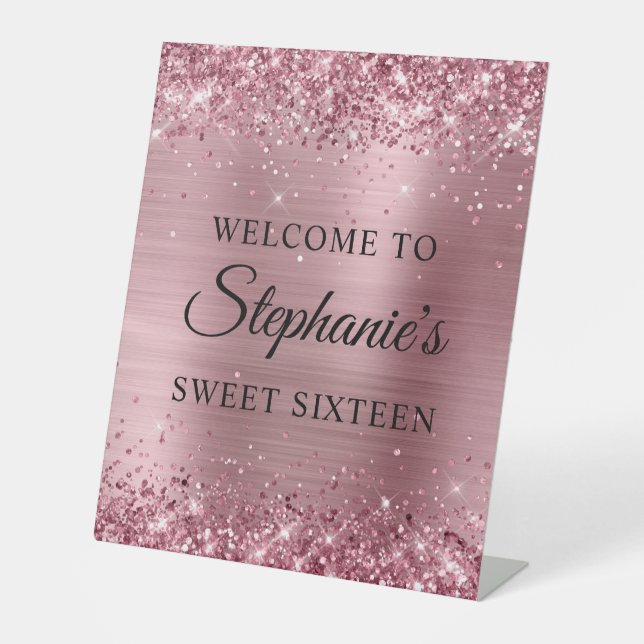 Signe De Table Accueil Sweet sixteen à huile rose brillant (Recto)