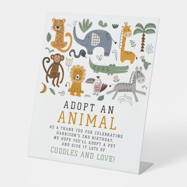 Signe De Table Adopter Un Animal Deux Animaux Sauvages Anniversai (Recto)