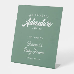 Signe De Table Adventure Await Green Baby shower d'accueil