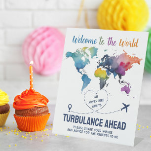Signe De Table Adventure Await World Map Baby shower de voyage