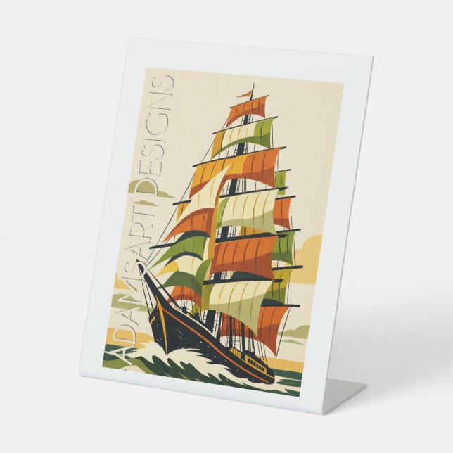 Signe De Table Adventurous Art Deco Sailing Ship (Recto)