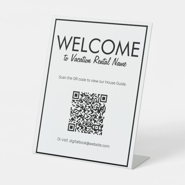 Signe De Table Affiche de bienvenue de code QR numérique blanc mo (Recto)