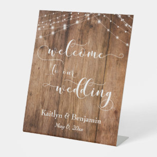 Signe De Table Affiche de bienvenue Mariage Rustique Brown Wood &