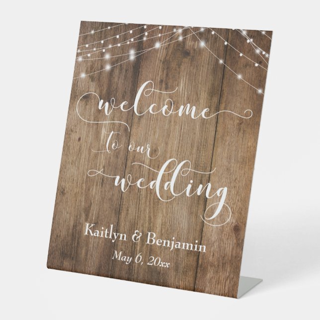Signe De Table Affiche de bienvenue Mariage Rustique Brown Wood & (Recto)