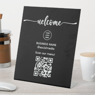Signe De Table Affiche de bienvenue Noire Avec Code QR Pour Panne