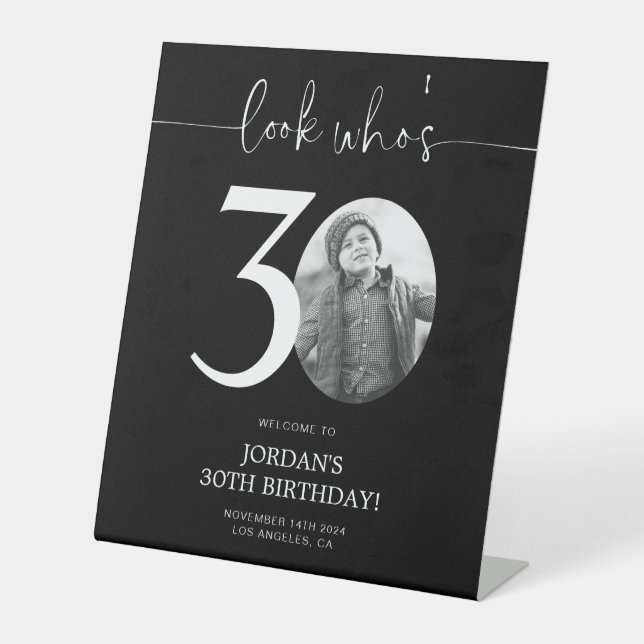 Signe De Table Affiche de bienvenue noire du 30e anniversaire | R (Recto)