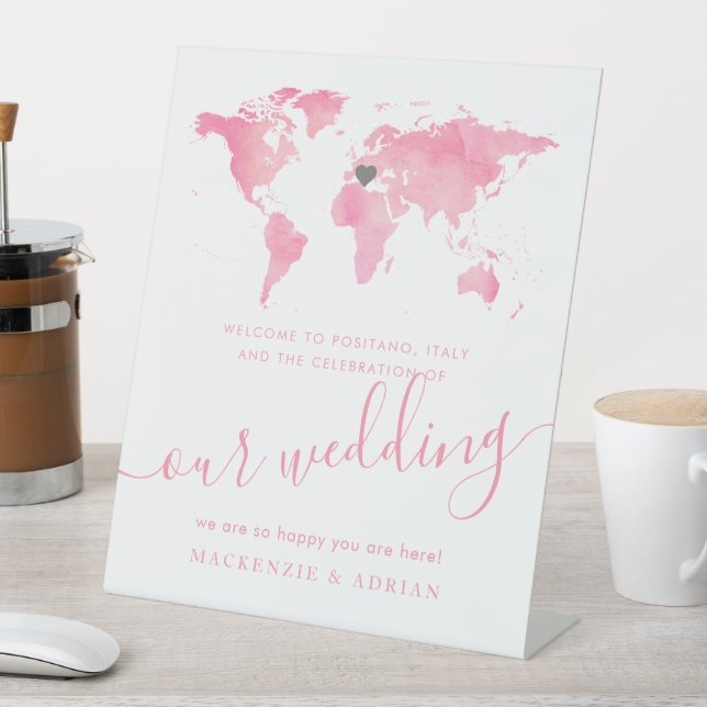 Signe De Table Affiche de bienvenue Pink Travel Theme Mariage évé (In SItu)