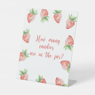 Signe De Table Affiche fraise - devinez combien de bonbons