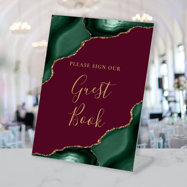 Signe De Table Agate Emerald Green Bourgogne Mariage Livre d'or (Créateur téléchargé)