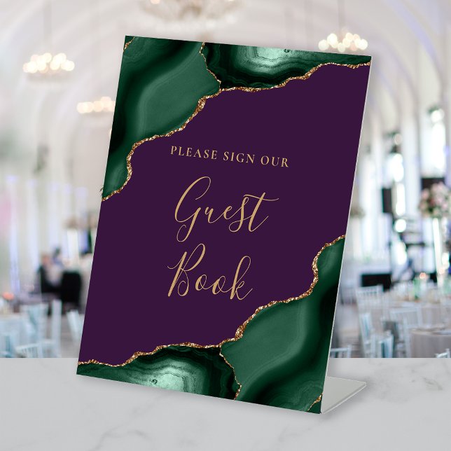 Signe De Table Agate Emerald Green Purple Mariage Livre d'or (Créateur téléchargé)
