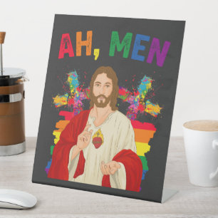 Signe De Table Ah Men Funny LGBT Gay pride Jesus Christian