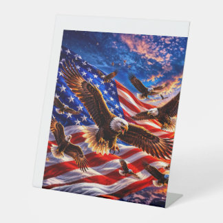 Signe De Table Aigles royaux sur le drapeau américain patriotique