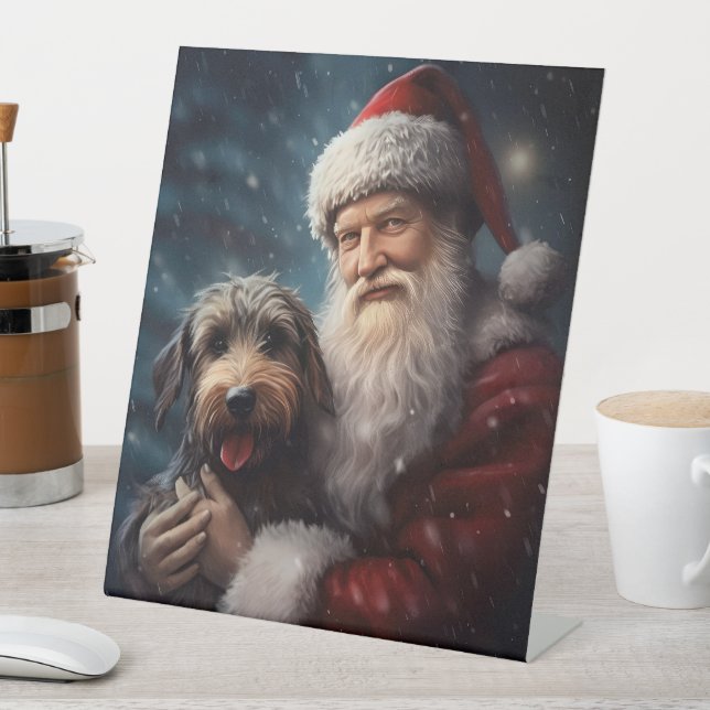 Signe De Table Airedale avec Noël Festif du Père Noël (In SItu)