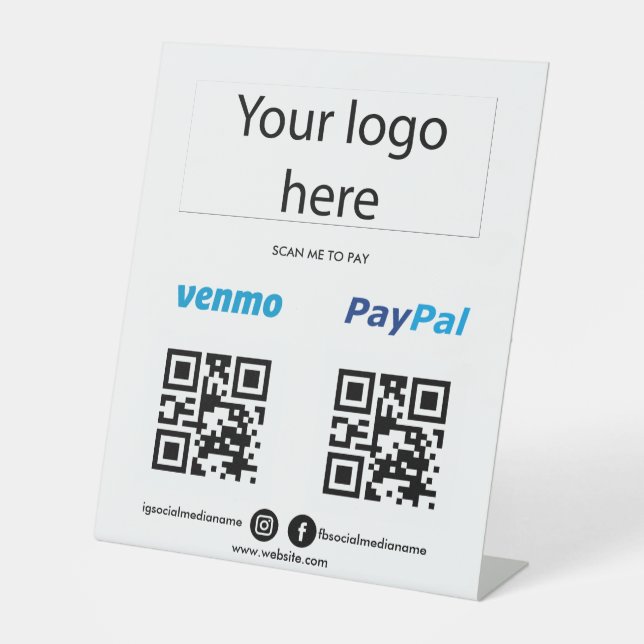 Signe De Table Ajouter l'analyse du logo pour payer Venmo PayPal  (Recto)
